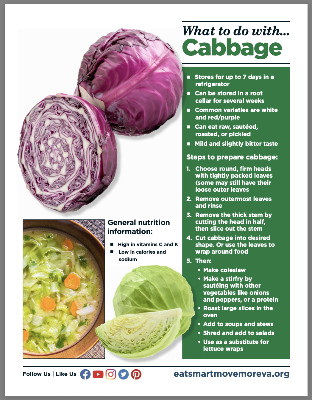 Image of Cabbage cooking tips worksheet