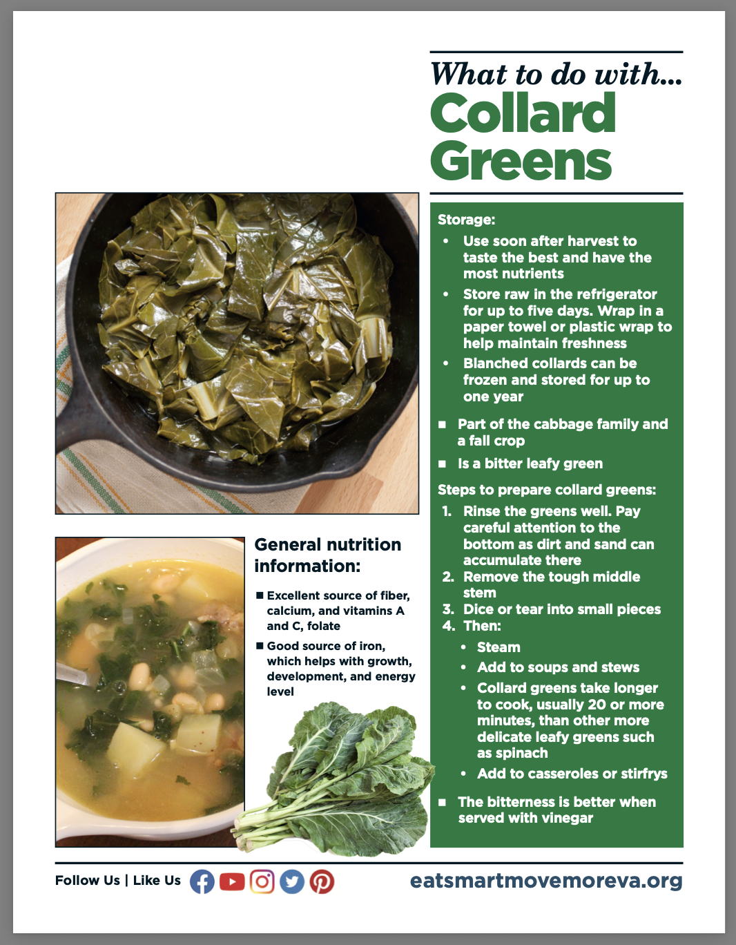 Image of Collared Greens cooking tips worksheet
