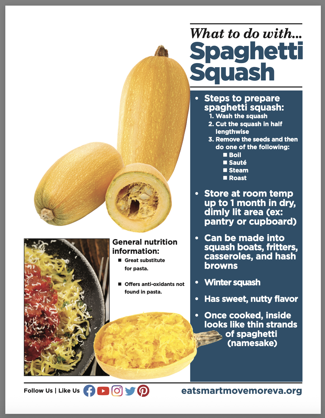 Image of Spaghetti Squash cooking tips worksheet