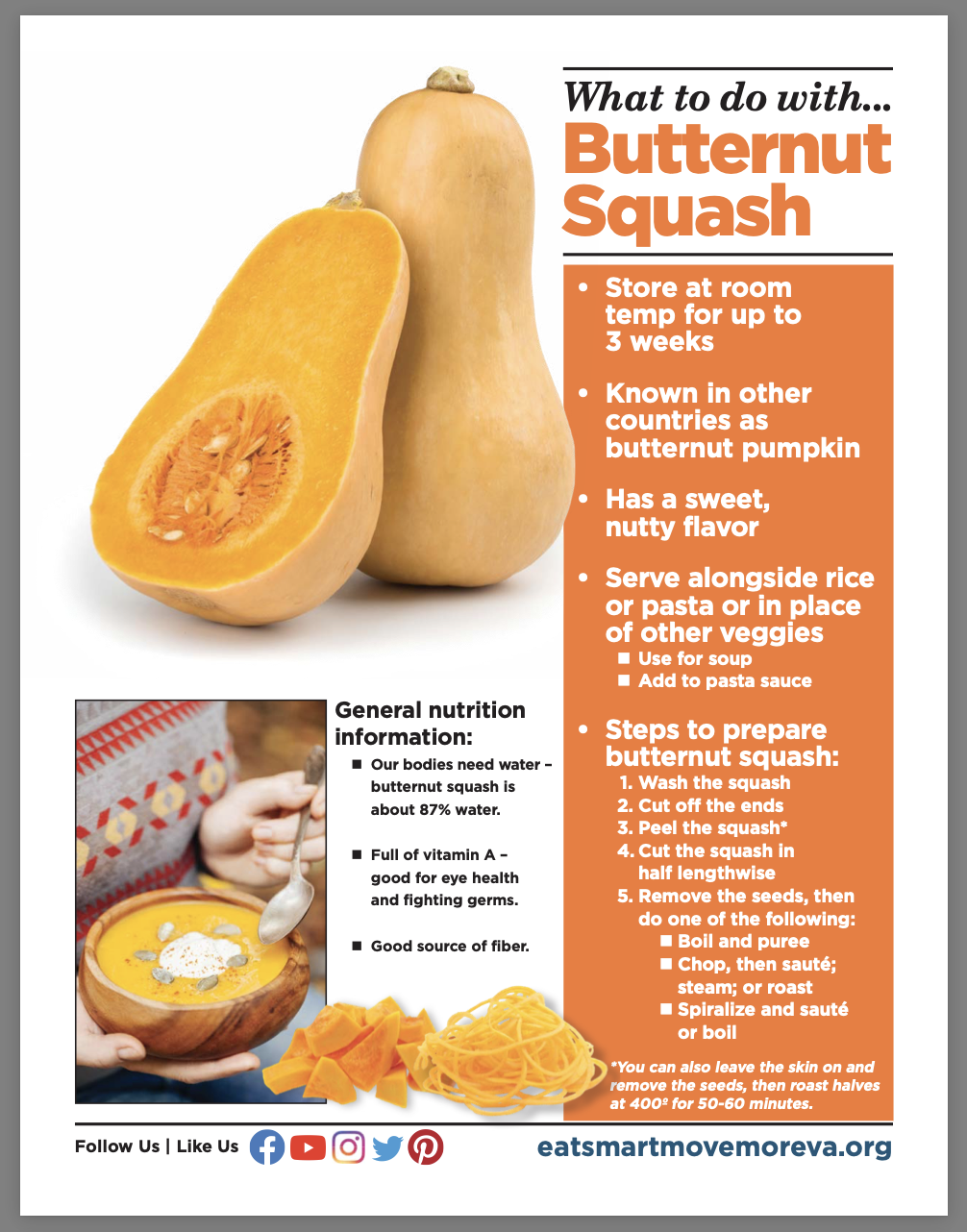 Image of Butternut Squash cooking tips worksheet