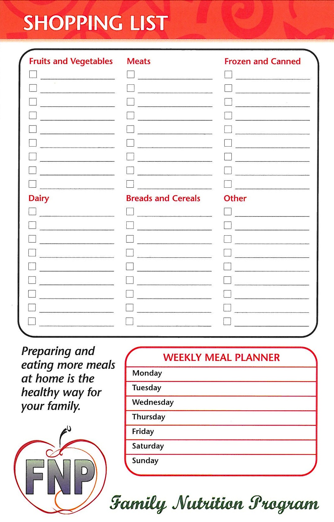 This is just one example of a meal planner with grocery list. Experiment until you find a style that works best for you.