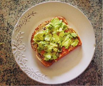 Heart healthy breakfast of avocado spread on toast