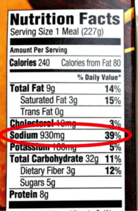 Frozen foods nutrition facts label high in sodium