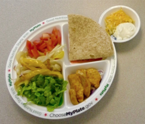 Mexican dish broken down into MyPlate food groups