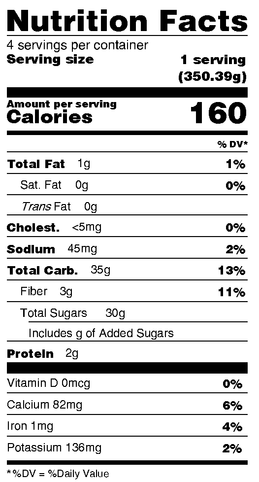 Nutrition Facts label for Berry Purple Smoothie