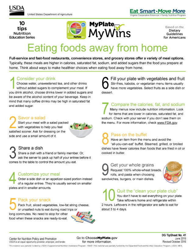 DG Tip Sheet Eating Foods Away From Home Virginia Family Nutrition