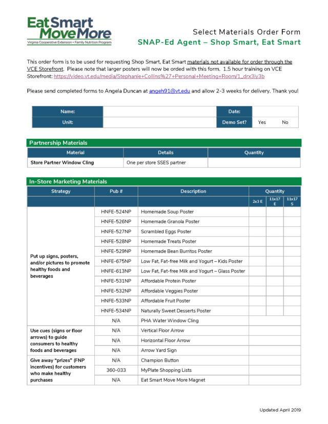 SSES and Farmers Market Order Form for SNAP-Ed Agents (Feb 2024 ...