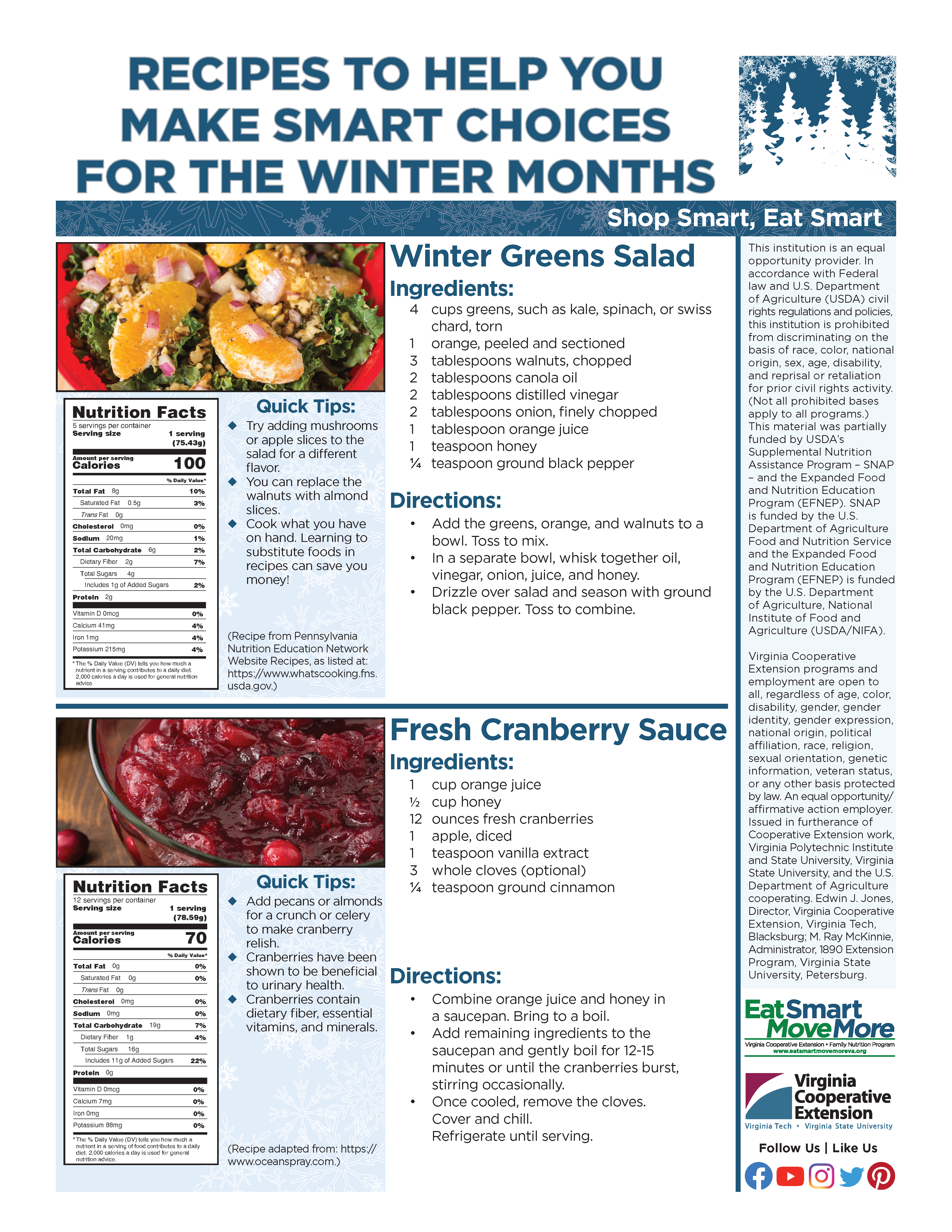 Graphic of holiday recipes: Winter Greens Salad and Fresh Cranberry Sauce.